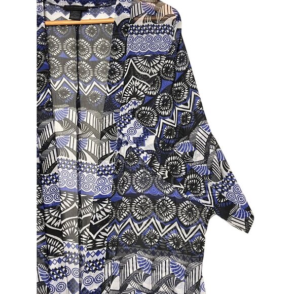 Steve Madden OSFM Lightweight Open Geometric Pattern Fringe Kimono Long - Picture 4 of 16